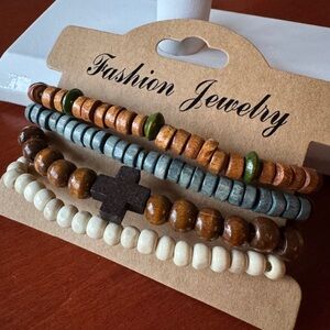 Fashion Jewelry Brown and Cream Beaded Bracelets Set